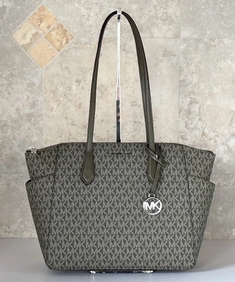 Bolso de Mano Michael Kors Marilyn Mediano Superior Cremallera Hombro MK Oliva Foto 1 de 4
