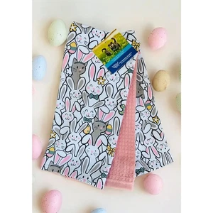 NWT Spring Easter Cats in Bunny Ears Bunnies Kittens 2 piece Kitchen Towel Set - Picture 1 of 3