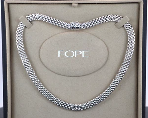 $15,200 Fope ITALY 18K White Gold Classic Mesh Oval Box Chain Necklace 17" - Imagen 1 de 9