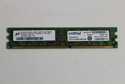 MICRON MT16VDDF12864AY-40BD1 1GB DDR 400 PC3200U DIMM CRUCIAL CT12864Z40B.16FDY - Image 1 of 2