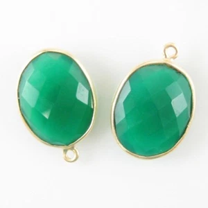 Bezel Gemstone Pendant - 14x18mm Faceted Oval - Green Onyx (Sold Per 2 Pcs) - Picture 1 of 2