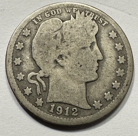 1912-S Barber Silver Quarter 25c Better Date. #3011 Cover