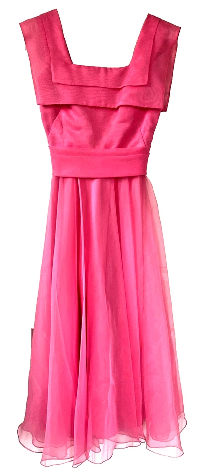 Maxi Vestido De Colección Años 80 Alyce Designs Talla 8 Rosa Gasa Formal Fiesta Baile de graduación Foto 1 de 4