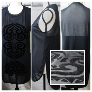 Black Sheer mesh Tunic Top size Small Burnout velvet swirls Shape Grunge Gothic - Picture 1 of 11