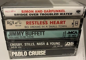 LOT 5 JIMMY BUFFETT SIMON GARFUNKEL NASH YOUNG PABLO CROSBY STILL CASSETTES JOEC - Picture 1 of 2