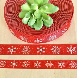 5/8 & 7/8” (1 YD) Snowflake Grosgrain Ribbon Christmas Snowflakes Snowfall - Picture 1 of 1