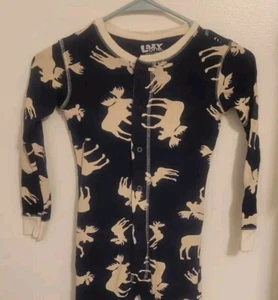 Lazy One one piece pajamas/ Sz 8Kids☆ MOOSE PRINT Long Johns/ trap door Cotton - Picture 1 of 4