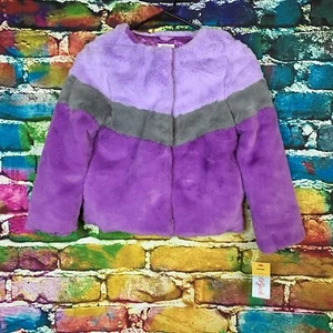 Cat & Jack Girls S 6/6x Purple Gray Color Block Fuzzy Jacket Stripe - Picture 1 of 8
