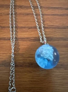 This Ball Shaped Blue W/White Clouds Pendant Necklace W/Silver Chain Is Awesome - Picture 1 of 6