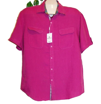 Bugatchi Uomo Men's Bright Pink Linen Blouse Shirt Size L - Image 1 of 4