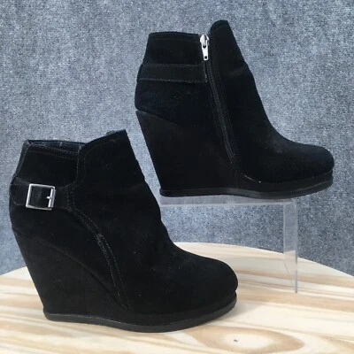 Dolce Vita Boots Womens 10 Ankle Booties Wedge Heels Side Zips Black Suede - Image 1 of 4