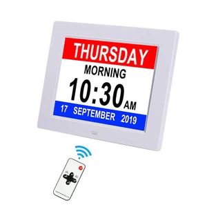 Digital Calendar Date Alarm Clock 8" LED Large Display Auto-Brightness Desk Home - Picture 1 of 19