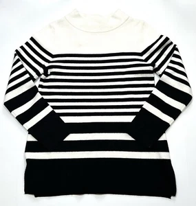 Apt. 9 Sweater Womens Medium White Striped Mock-Neck Long Sleeve Pullover - Picture 1 of 6
