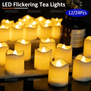 12/24Pack Flickering Flameless Votive Candles Battery Operated LED Tea Lights AU - Picture 1 of 19