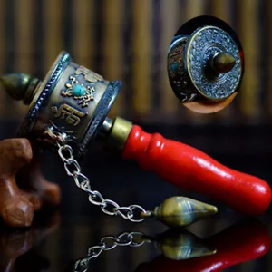 Budismo Tibetano Budista Nepal Pequeña Rueda de Oración de Mano con Mantra Nueva - Imagen 1 de 2