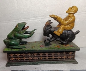 Banco mecánico Hubley de hierro fundido Man Frog Goat - Imagen 1 de 4