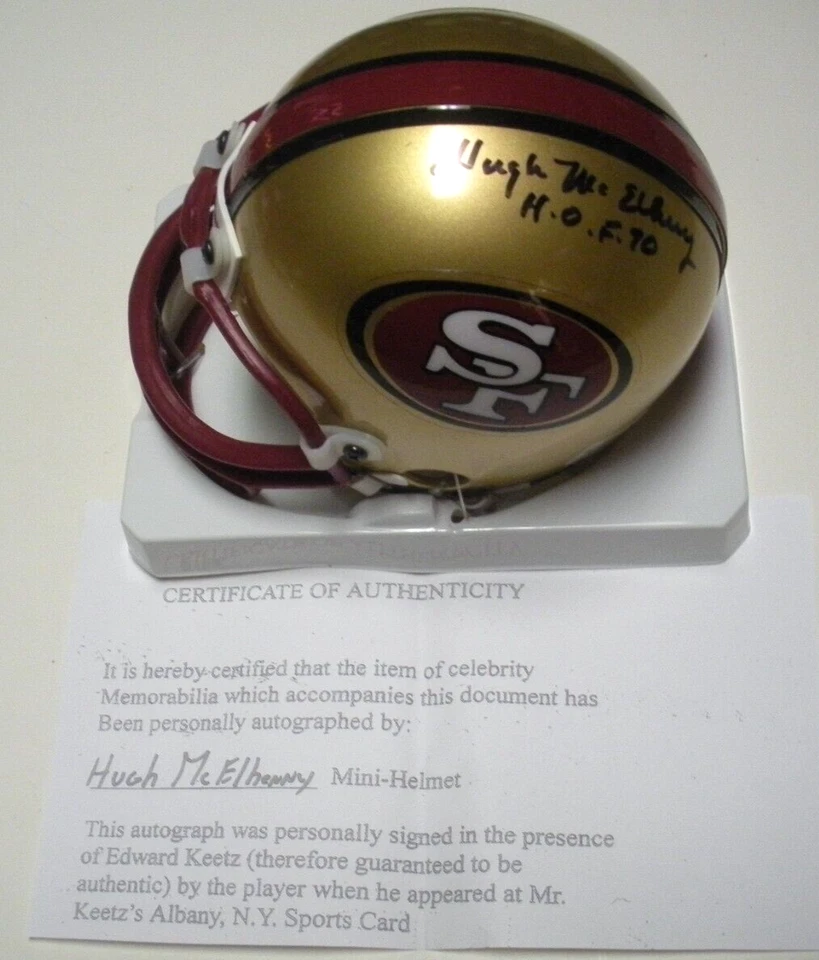 MINI CASCO HUGH MCELHENNY SANFRANCISCO 49ERS, PATIO 1970 ÚLTIMO 1 FIRMADO CON CERTIFICADO DE AUTENTICIDAD Foto 1 de 1