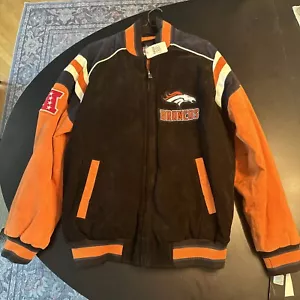 NFL TEAM APPAREL Suede Jacket Official Embroidered Denver Broncos Large NEW - Picture 1 of 6