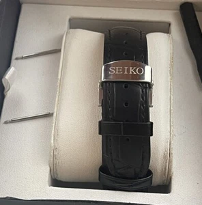 Seiko Black Croc Leather Strap 22mm With Push Button Butterfly Deployment Clasp - Picture 1 of 11