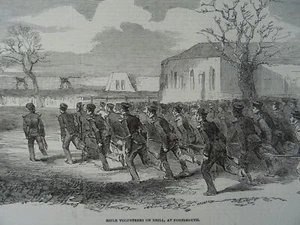 Militär Portsmouth GEWEHR FREIWILLIGE AUF BOHRMASCHINE - viktorianischer Druck 1854 - Bild 1 von 2