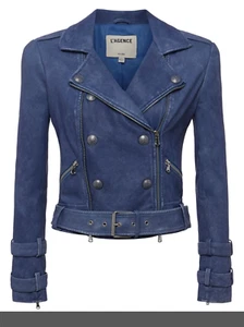L'AGENCE Billie Damen Gürtel Lamm Leder Biker Moto Jacke Indigo Größe L - Bild 1 von 7