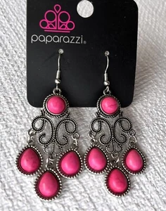 Pink Dangle Earrings Chandelier Marbled Silver-toned Pierced New In Original Pkg - Picture 1 of 5
