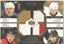 2007-08 FAB 4 FOUR FABRICS QUAD JERSEY KARIYA TANGUAY HEATLEY NASH #FF-KTHN