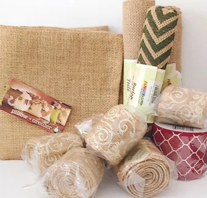 Burlap Fabric & Ribbons Lot of 12pcs Burlap Toile Jute Scroll Ribbon Pillow Sham - Picture 1 of 13