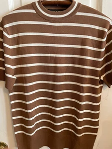 Neil Barrett Men S Brown w/ White Stripes Slim Fit Dress Summer T Shirt VGC - Picture 1 of 6
