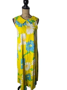 Vintage 1960s 1970s Yellow Hawaiian Floral Summer Dress - Picture 1 of 13