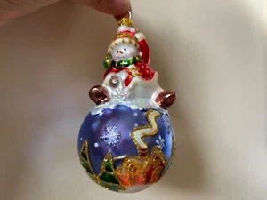 Pupazzo di neve vintage scena di neve invernale 5,25" ornamento natalizio - Foto 1 di 3