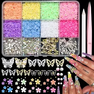 Charms Unghie Fiori Colorati 3D Fiori per Unghie Metallo Farfalla Nail Art Cha... - Foto 1 di 1