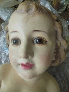 Antique Vtg Religious Baby Jesus Statue Glass Eyes Spain Large Gorgeous - Picture 1 of 10