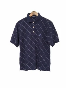 Nautica Men's Shortsleeve Polo Shirt Small Navy Blue Argyle Diamond Pattern - Picture 1 of 4