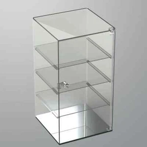 Clear Acrylic 3 Shelf Rotating Lockable Display Case 10" x 10" x 19" - Picture 1 of 1