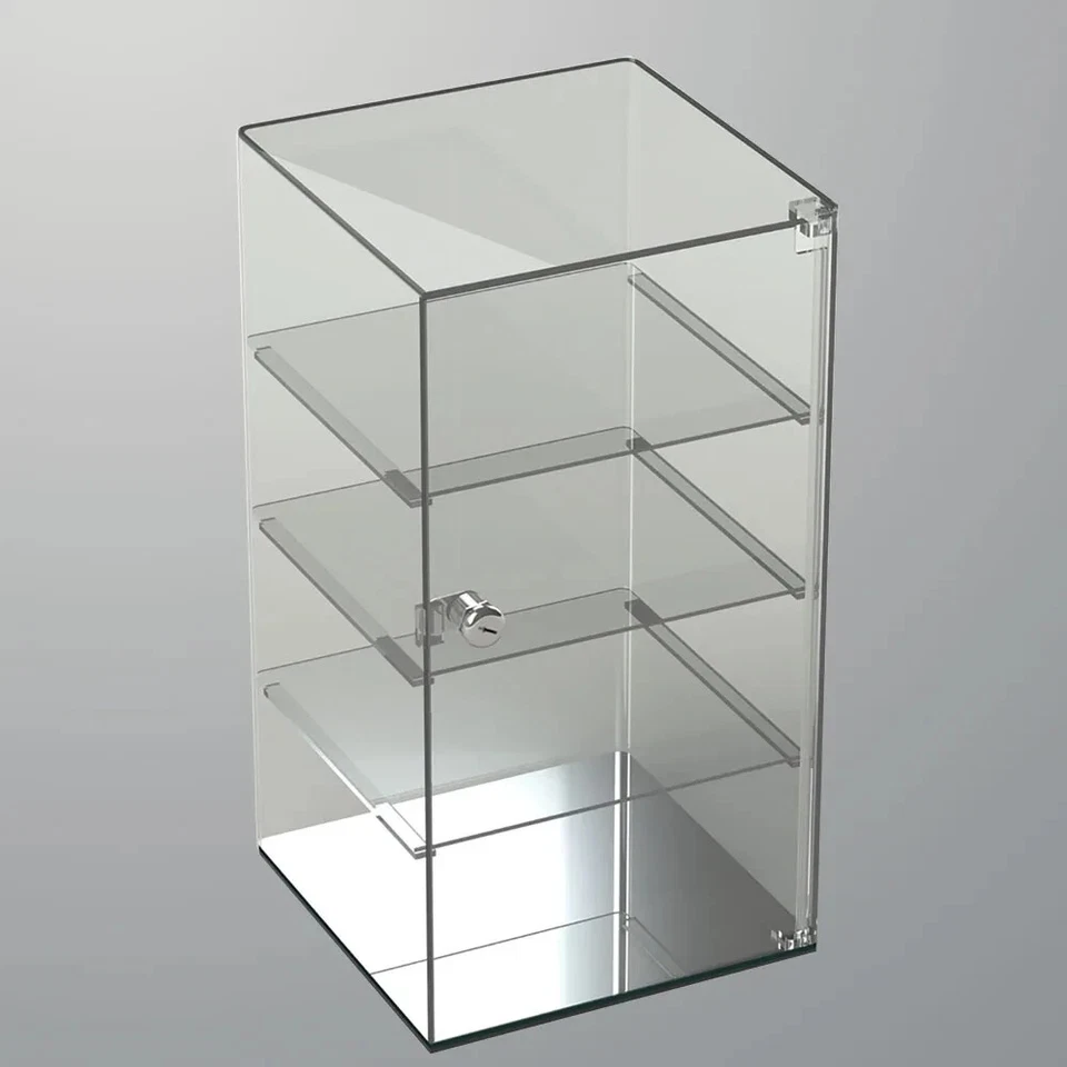 Clear Acrylic 3 Shelf Rotating Lockable Display Case 10" x 10" x 19" - Image 1 of 1