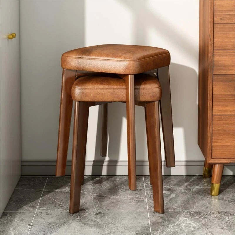 Household living room solid wood stools, stackable square stools, balcony chairs - Image 1 of 4