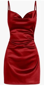 Zaful SEXY Satin Red Slip Mini Dress Spaghetti Straps Size M - NWT - Picture 1 of 4