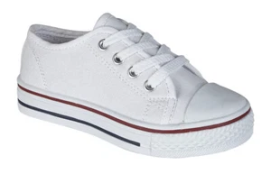 KINDER JUNGEN MÄDCHEN SÄUGLINGE LEINWAND MODE SCHNÜRUNG FREIZEIT TRAINER SNEAKER PUMP - Bild 1 von 11