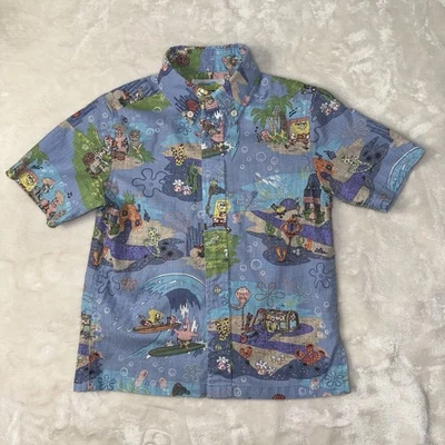 Reyn Spooner Kids Small SpongeBob SquarePants Hawaiian Shirt Button Up Blue Foto 1 de 4