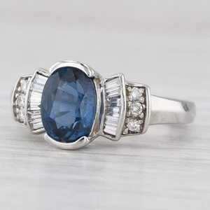 2.04ctw Zafiro Azul Anillo con Diamante 14k Oro Blanco Talla 6.5 Compromiso - Imagen 1 de 10