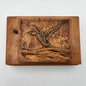 Handcarved Wooden Box With Duck Scene Date 3-8-47 Message To Friends VTG - Picture 1 of 15