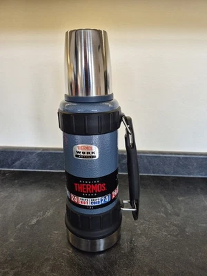 Thermos Work Series Hot/cold Bottle Flask 1.2L Blue/stainless/rubber. Excellent  - Image 1 of 4