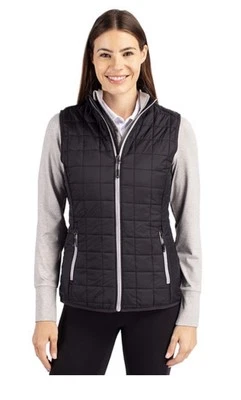 NWT Cutter & Buck Womens Black Full Zip Quilted Primaloft Puffer Vest Size XS - Image 1 of 4