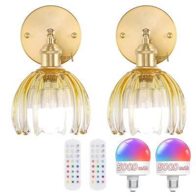 Aplique de pared vintage a batería de 5000 mAh con degradado de tulipán transparente amarillo... Foto 1 de 4