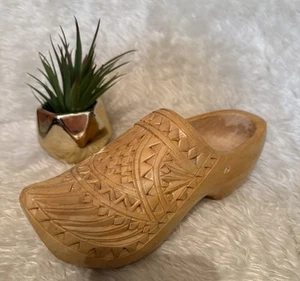 Hand Carved Wooden Holland Clog Large Dutch Shoe Decor Solid Wood 12.5" - Picture 1 of 6