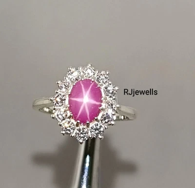 Anillo rosa Lindy estrella zafiro para mujer circonita cúmula anillo de plata 925 regalo para él Foto 1 de 4