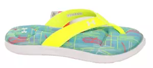 Under Armour Youth Girl's 5Y Blue Hi Vis Yellow Cushioned Flip Flop Sandals - Picture 1 of 6