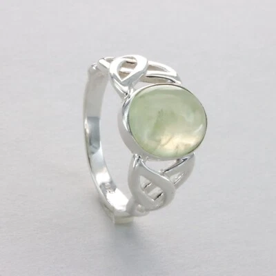 Anillo Celta PREHNITA Verde Ovalado Plata de Ley 925 Piedras Preciosas Naturales #5e Foto 1 de 4