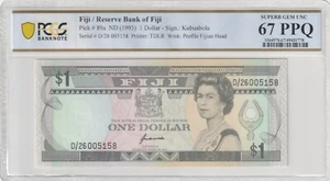 Fiji 1993 1 Dollar PCGS Certified Banknote UNC 67 PPQ Pick 89a - Picture 1 of 2